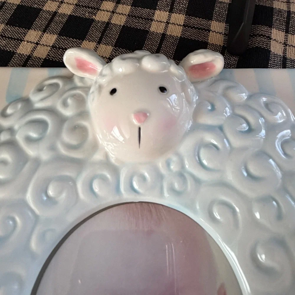 Mud Pie Blue Lamb Ceramic Picture Frame and Cross Set The Lord Is My Shepherd